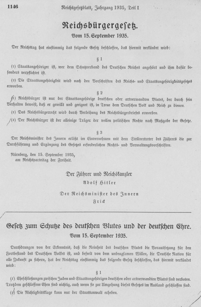Reich Citizenship Law (Reichsbürgergesetz) for the Protection of German Blood and German Honor