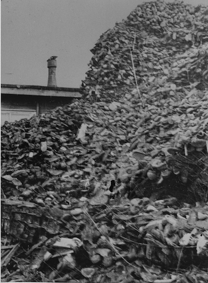 Piles of shoes stored in a warehouse in Auschwitz